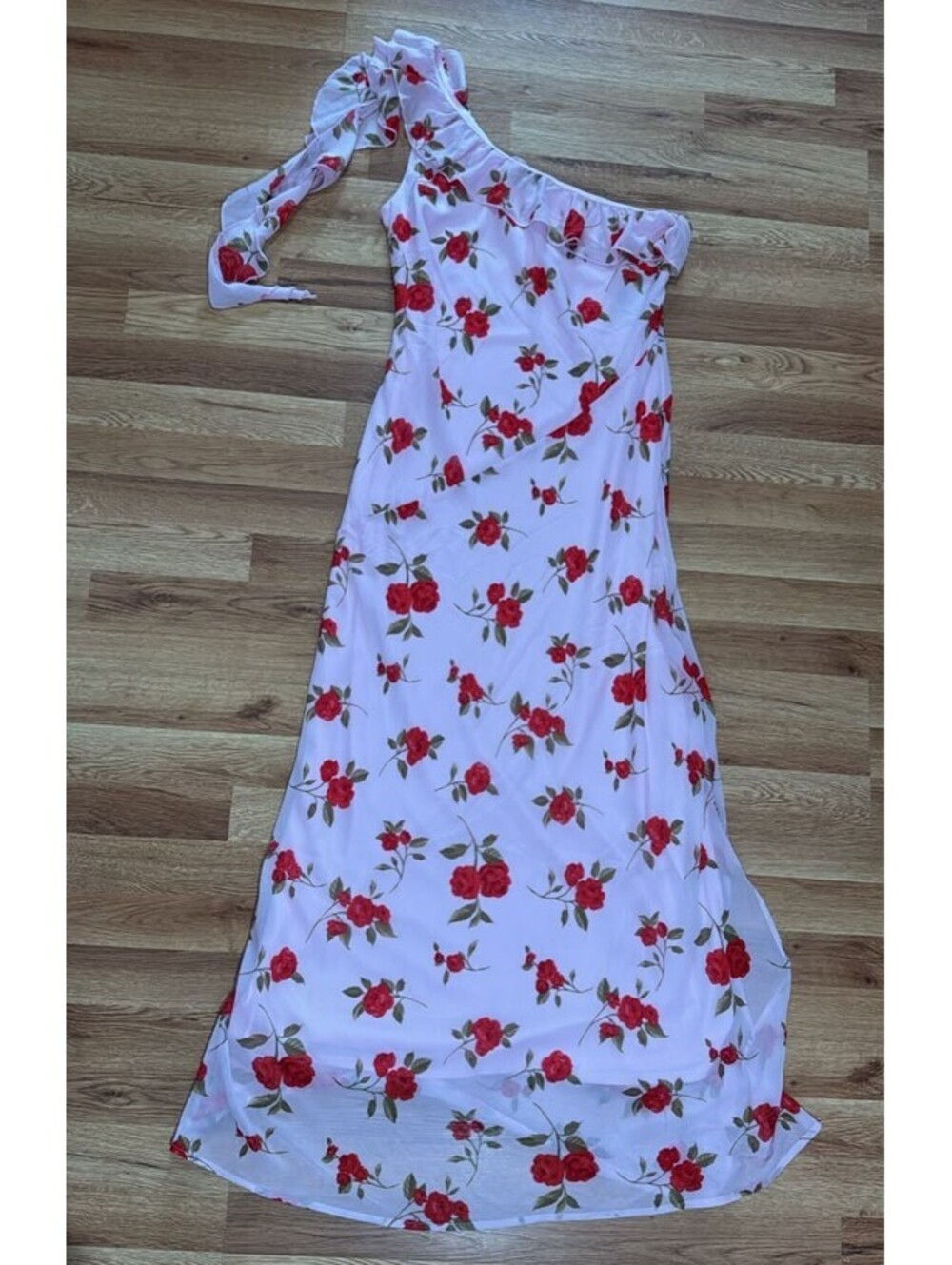 Wild Fable One‑Shoulder Dress – Pink Red Rose Print Size L